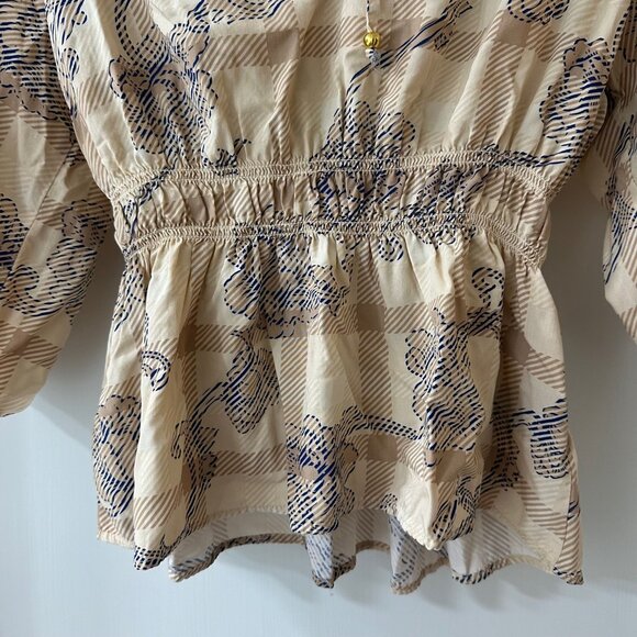 Harvé Benard Beige Boho Floral Blouse with 3/4 Sleeves, Size M - Picture 4 of 8